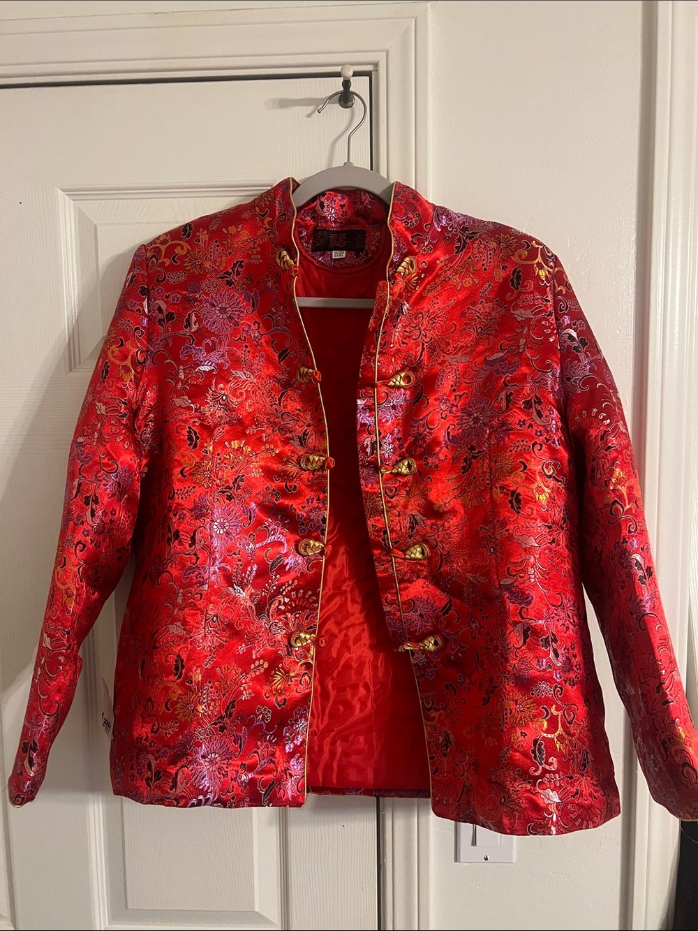 Red Brocade Mandarin-Style Evening Jacket